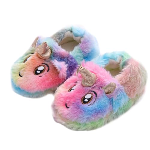 AKOOSY Hausschuhe Winter Warm Gefüttert Rutschfeste Indoor Slipper Mit Bunter Einhornverzierung Kuschelig Bequeme Innensohle Für Mädchen Jungen von AKOOSY