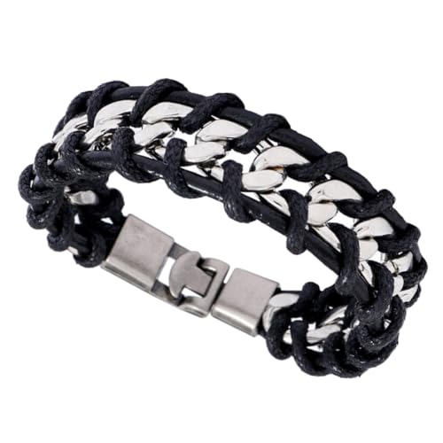 AKOOSY Herren Armband aus Hochwertigem Rindsleder Geflochtenes Punk Style Kettenarmband Modisches Leichtes und Bequemes Wickelarmband für Alltag Party und von AKOOSY
