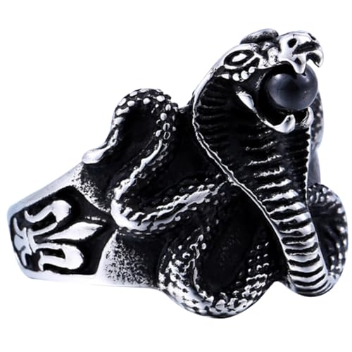 AKOOSY Herrenring aus Titanstahl mit Schwarzem Vintage Schlangen Design Modischer Statement Ring für Alltag Party und zu Tragen und Auffällig von AKOOSY