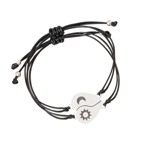 AKOOSY Herz Armband Geflochtenes Liebesarmband mit Sternenmotiv Verstellbares Partner Schmuckset für Familien Freunde Langlebiges Farbbeständiges Geflecht in Schwarz von AKOOSY