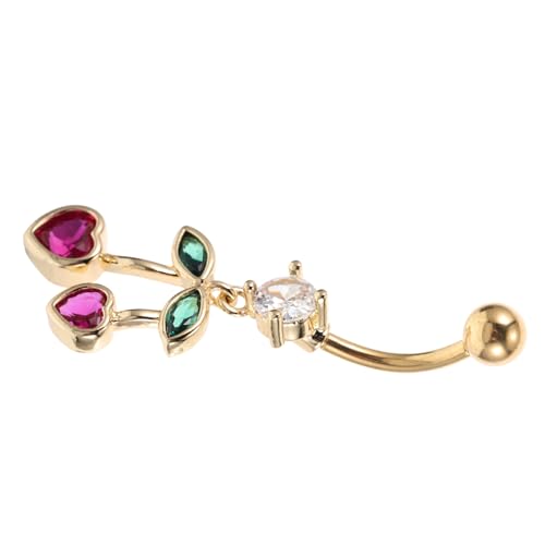 AKOOSY Herz Kirsche Bauchnabelring Schmuck Süßer Nabelpiercing Körperschmuck Glatt Hautfreundlich Modisch für Damen und Herren von AKOOSY