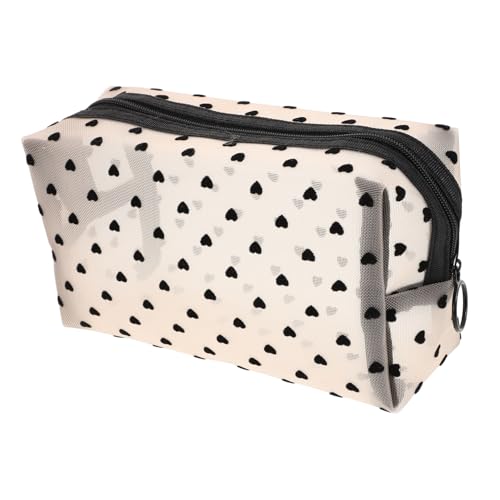 AKOOSY Herzmotiv Mesh Kosmetiktasche mit Reißverschluss Große Kapazität Leichter Kulturbeutel für Damen Tragbarer Reise Make Up Organizer Robustes Leicht zu Reinigendes Material für von AKOOSY
