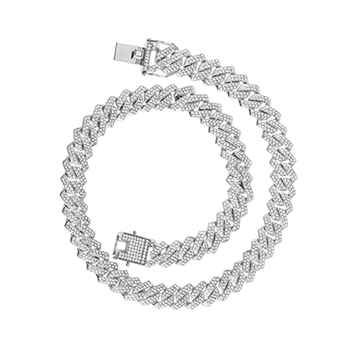 AKOOSY Hip Hop Halskette Herren Silber Gliederkette mit Strasssteinen Vollverzierte Link Chain für Stylische Outfits und Partys Schmuck Männer Panzerkette von AKOOSY