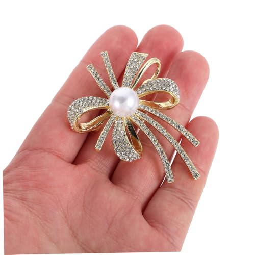AKOOSY Hochwertige Damenbrosche mit Schleifen Design und Perlenverzierung Funkelnde Strassbrosche Elegant Polierte Anstecknadel für Festliche Anlässe Wie Hochzeiten und von AKOOSY