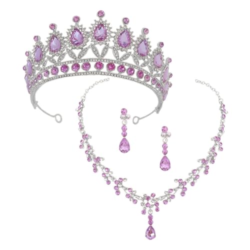 AKOOSY Hochwertiges Brautschmuck mit Kristallkrone Halskette und Ohrringen Geeignet für Hochzeit Geburtstag Verlobung und Festliche Anlässe Silber Design Zierliches Strass Accessoire von AKOOSY