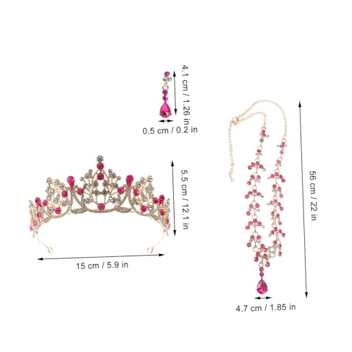 AKOOSY Hochwertiges Schmuckset Damen mit Rosa Strass Halskette Ohrringe und Hochzeits tiara Stirnband Leicht Langlebig für Braut Geburtstag Party Accessoires von AKOOSY