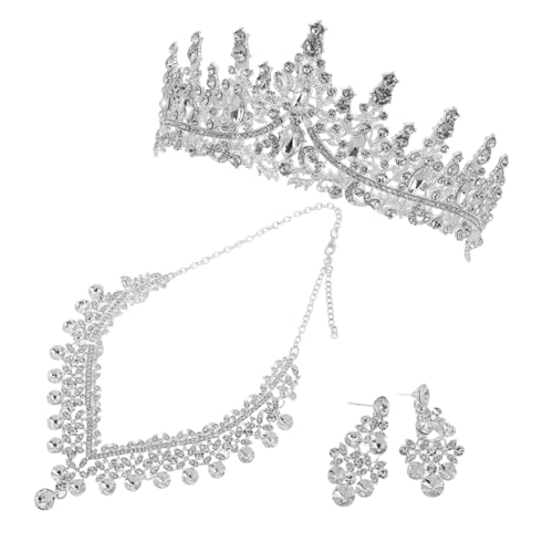 AKOOSY Hochzeits-schmuckset mit Strass Halskette Ohrringe und Diadem-design für Braut Damen Brautjungfern Festliche Eleganz und Langlebiger Glanz Silberweiß von AKOOSY