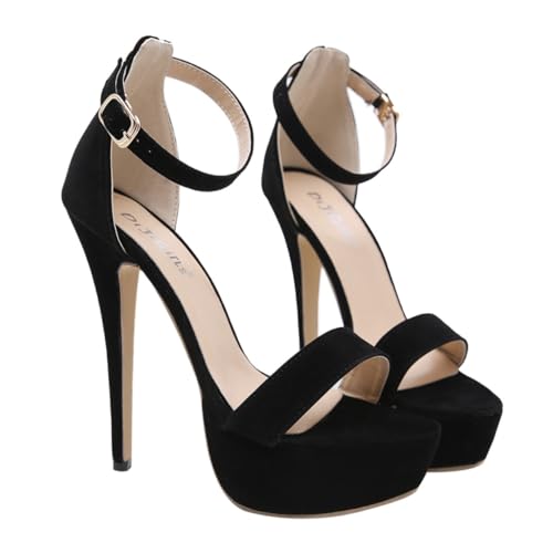 AKOOSY Hohe Plateau sandalen Damen Schwarz Stilvolle Kreative High heeled Sandalen mit Feinem Riemendesign Modisch Strapazierfähig für Sommerkleidung und Besondere Anlässe von AKOOSY