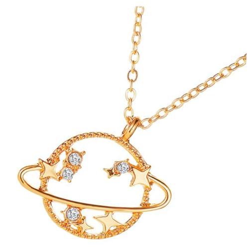 AKOOSY Hohlplanet Anhänger Halskette mit Zirkonia Modische Schlüsselbein Kette für Frauen Eleganter Goldfarbener Schmuck Feine Verarbeitung Trendige Weltraum Halskette von AKOOSY