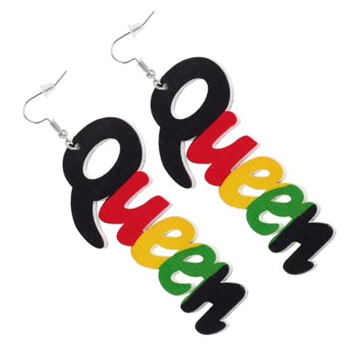 AKOOSY Holz Ohrringe Queen Letter Dangle Ohrschmuck Damen Holzmaterial Langlebig Elegant Modisch für Feiertage Geburtstag Valentinstag Muttertag von AKOOSY