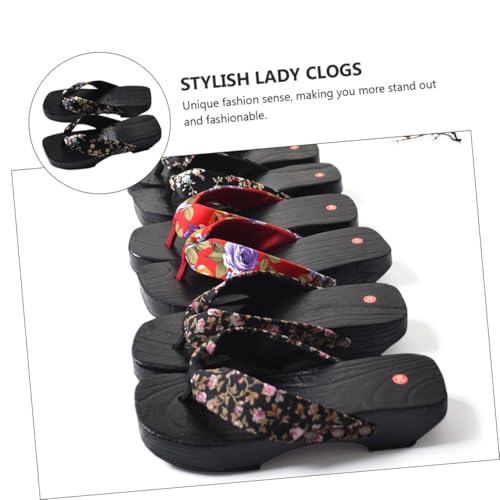 AKOOSY Japanische Holzclogs Damen Sandalen Leicht High Heel Rutschfest Sommer Strand Hausschuhe Freizeit Schuhe Elegant für Innen und Außen von AKOOSY