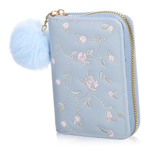 AKOOSY Kleine Damen Geldbörse mit Reißverschluss Portemonnaie aus PU mit Blumenmuster Kompakte Münzbörse Change Wallet für Frauen Tragbare Mini Kartenhalter Clutch von AKOOSY