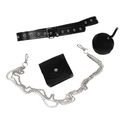 AKOOSY Kleine Damen Ketten Tasche PU Hüfttasche mit Doppel Fächern und Metallkette Multifunktionale Bauchtasche für Reisen und Alltag Leichter Tragbarer Gürtel Beutel in Schwarz von AKOOSY