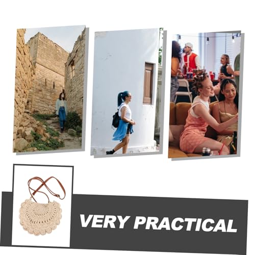 AKOOSY Kleine Damen Umhängetasche aus Baumwollfaden Verstellbarer Schultergurt Durchbrochenes Design Vielseitige Strandtasche für Sommer Einkaufen Dating und Alltag von AKOOSY