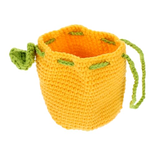 AKOOSY Kleine Gehäkelte Geldbörse mit Kordelzug Handgemachte Orangefarbene Münzaufbewahrungstasche Süßes Design für Kleingeld Kleine Gegenstände Tragbar Leicht von AKOOSY