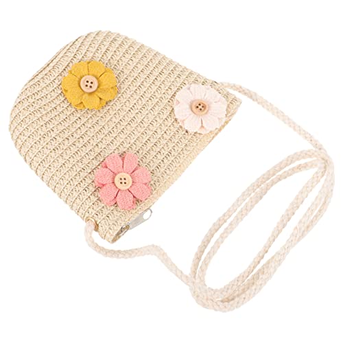 AKOOSY Junge Mädchen Tasche Aus Stroh Handgewebte Umhängetasche Für Mädchen Kleine Sommer-Strandtasche Mit Blumendekor Aufbewahrungstasche Für Kleinkinder von AKOOSY