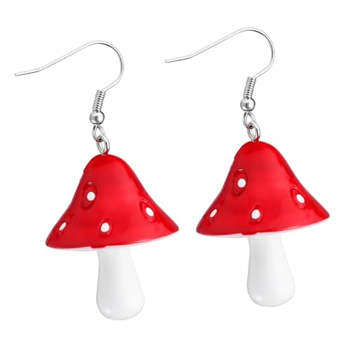 AKOOSY Kreative Pilz Ohrringe Damen Dangle Kunststoff Ohrschmuck Einzigartiges Design Rote Hängende Ohranhänger Accessoires Alltag Party von AKOOSY
