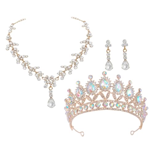 AKOOSY Kristallkronen Brautschmuck mit Tiara Ohrringen und Halskette Leichter Prinzessin Kopfschmuck für Hochzeit Party Braut Festliche Anlässe Eleganter Damen Schmuck von AKOOSY