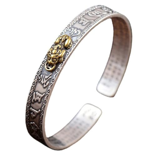 AKOOSY Kupfer Armreif Herren Open Cuff Armband mit Chinesischem Herz Langlebiges Retro Buddhistisches Schmuckstück Verstellbar für Alltag und Besondere Anlässe von AKOOSY