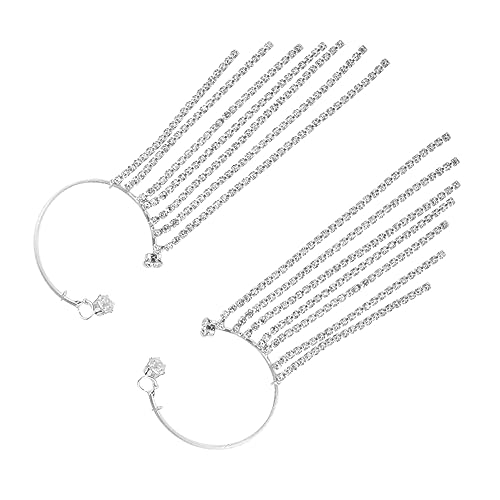 AKOOSY Lange Rhinestone Quasten Ohrclips für Damen Ohrmanschetten Piercing Eleganter Schmuck für Besondere Anlässe Silberne Ohrringe mit Funkelndem Design Ohrschmuck für Stilvolle von AKOOSY