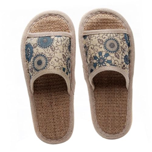 AKOOSY Leichte Herren Hausschuhe aus Baumwoll Leinen mit Klassischem Porzellanmuster Atmungsaktiv Rutschfeste Tpr Sohle Sommerliche Indoor Slipper für Komfortables Tragen von AKOOSY