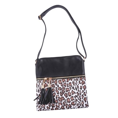 AKOOSY Leopard Muster Fransen Umhängetasche Damen Verstellbarer Schulterriemen Leichte Modische Storage Bag für Alltag und Outdoor von AKOOSY