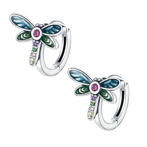 AKOOSY Libellen Ohrstecker Damen Sterling Silber mit Bunten Zirkonia Hautfreundlich Modisches Insekten Design für Alltag und Besondere Anlässe von AKOOSY