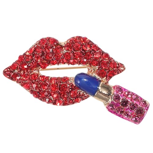 AKOOSY Lippenstift Brosche mit Strasssteinen Modische Anstecknadel für Damen Eleganter Schmuck für Jacken Schals Kleider Stilvolles Accessoire für Party Alltag und von AKOOSY