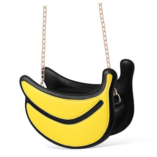 AKOOSY Lustige Bananen Geldbörse Damen Umhängetasche aus Robustem PU mit Reißverschluss und Kettenriemen Kleine Crossbody Phone Wallet Geldbeutel für Alltag und Money Storage Pouch von AKOOSY