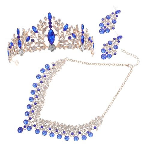 AKOOSY Luxuriöses Brautschmuck Set Champagnerblau mit Strasskrone Halskette und Ohrringen Stabiles Komfortables Design für Hochzeit Geburtstag und Festliche Anlässe von AKOOSY