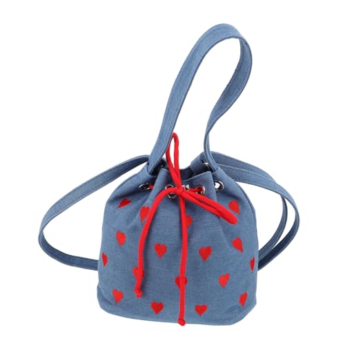 AKOOSY Mini Bucket Bag Damen Herzförmig Cartoon Stofftasche Leicht Kompakt Praktisch Crossbody Schultertasche Handtasche von AKOOSY