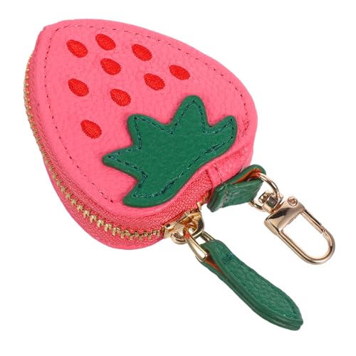 AKOOSY Mini Erdbeer Münzbörse mit Aufhängeschlaufe PU Zipper Geldbeutel für Frauen Kompakte Kleine Münztasche Reise und Einkaufzubehör Langlebig und Handlich von AKOOSY