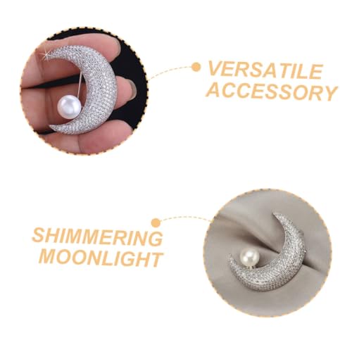 AKOOSY Mondbrosche mit Perlen und Funkelnden Kristallen Silberfarbene Anstecknadel für Damen Modisches Schmuckaccessoire zur Kleiderfixierung für Geburtstag Weihnachten und Festliche von AKOOSY