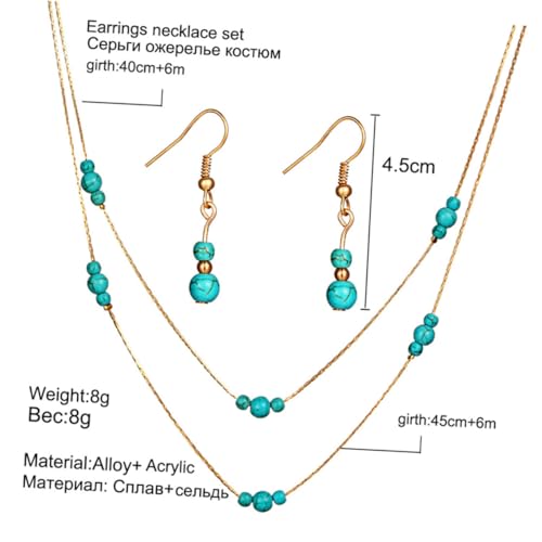AKOOSY Multilayer Türkis Schmuckset Damen Mehrschichtige Anhänger Halskette und Ohrstecker Modisches für Geburtstag Hochzeit Muttertag Valentinstag Verarbeitung Eleganter Stil von AKOOSY