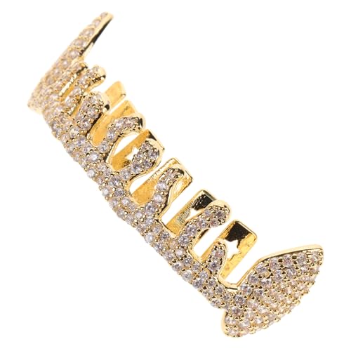 AKOOSY Mundgrill für Herren Gold Beschichtet mit Funkelnden Strasssteinen Unregelmäßiger Wasserfall Design Zahnkappen Hip Hop Schmuck für Rapper und Kostüm Auffälliger Zahnschmuck für von AKOOSY