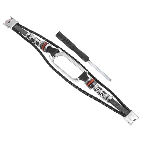 AKOOSY National Style Beading Ersatz Lederarmband Kompatibel Retro DIY Metall Armband für Damen Herren Klassisches Komfortables Uhrenarmband Schwarz Silber von AKOOSY