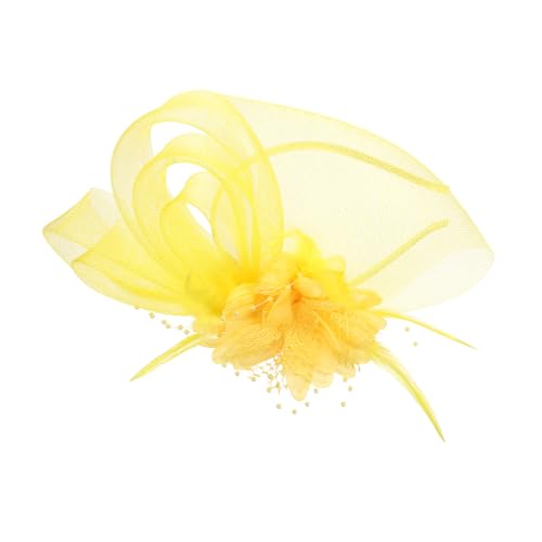 AKOOSY Netzhut Haar Fascinator Für Damen Festival Haarschmuck Teeparty Hüte Für Mädchen Haarschmuck Für Damen Kopfbedeckung Für Pferderennen Partys Brauthut Kunststoff Gelb von AKOOSY