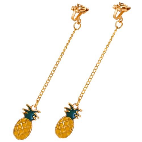 AKOOSY Non Piercing Ananas Ohrclips Damen Ohrschmuck Legierung Ketten Baumeln Modisch Geschenkidee für Teen Mädchen und Frauen Süße Frucht Ohrringe für Alltag und Festlichkeiten von AKOOSY