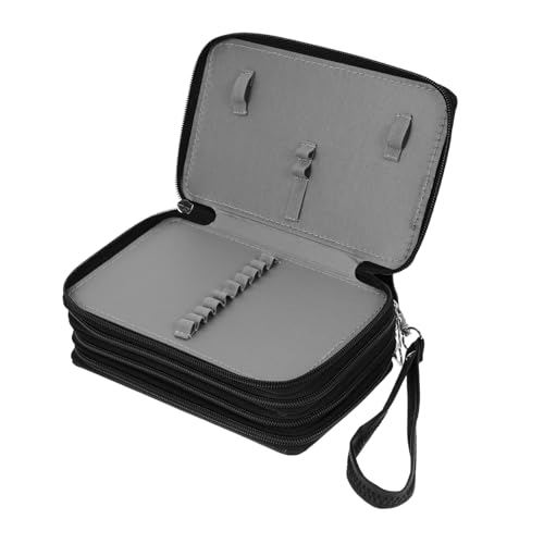 AKOOSY PU Federmäppchen Lagigem Reißverschluss Großer Kapazität Langlebige Stifttasche aus Hochwertigem Pu Material Praktischer Schreibwaren Organizer für Schüler und Bürobedarf Schwarz von AKOOSY