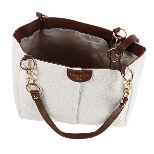 AKOOSY PU Geflochtene Damen Handtasche Weiß Sommer Strandtasche Wandelbare Umhängetasche und Clutch mit Verstellbarem Riemen Leichter Komfort für Urlaub Party und Alltag von AKOOSY