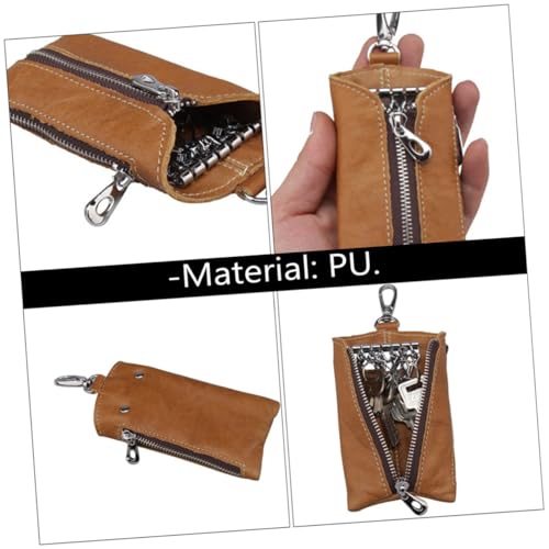 AKOOSY PU Schlüsselmäppchen mit Reißverschluss Multifunktionale Autoschlüssel Tasche für Herren und Damen Gürtel Schlüsselhalter mit Münzfach Robustes Schlüsseletui in Gelb von AKOOSY