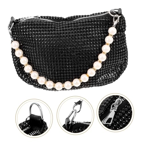 AKOOSY Pearl Chain Shoulder Bag Kleine Umhängetasche Damen Leicht Tragbar Modisch Vielseitig Für Alltag Reise Party Schwarz von AKOOSY