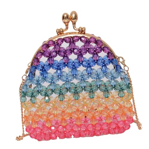 AKOOSY Perlenhandtasche Damen Perlen Umhängetasche Bunte Hohlraum Perlentasche Handgefertigt Robust Glänzend Leicht für Party Alltag von AKOOSY