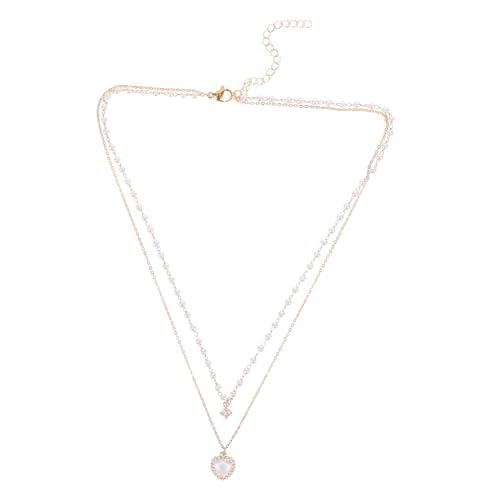AKOOSY Perlenherz Halskette Damen Clavicle Chain Leichte Legierung Imitationsperlen Elegant Charm Anhänger Modisch Geschenkidee für Frauen von AKOOSY