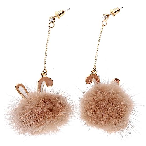 AKOOSY Plüsch Bommel Ohrringe mit Kaninchenohren Leichte Pom Pom Dangle Ohrringe für Damen Handgefertigte Retro Ohrhänger Modischer Schmuck für Party und Alltag von AKOOSY