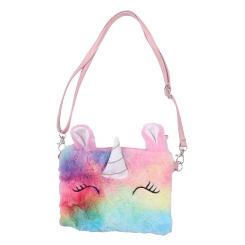 AKOOSY Plüsch Einhorn Umhängetasche Regenbogen Farbverlauf Cartoon Crossbody Geldbörse mit Verstellbarem Gurt Leicht und Modisch für Mädchen von AKOOSY