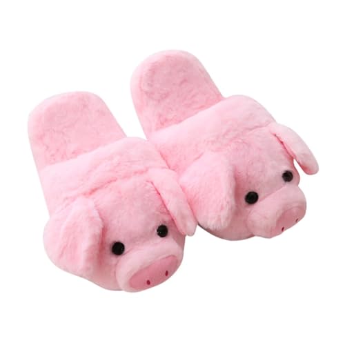 AKOOSY Plüsch Hausschuhe Damen Schweinchen Motiv Rutschfeste Warme Winter Slipper Weiche Indoor Schuhe Bequem Einheitsgröße Kuschelige Bodenpantoffeln von AKOOSY