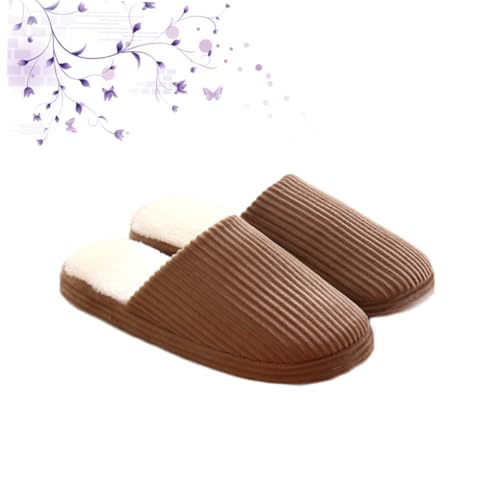 AKOOSY Plüsch Hausschuhe mit Rutschfester EVA Sohle Warme Indoor Pantoffeln für Damen und Herren Gemütliche Atmungsaktive Winter Hausschuhe in Braun für Zuhause und Alltag von AKOOSY