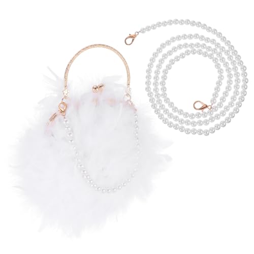 AKOOSY Plüsch Schultertasche Damen Umhängetasche mit Perlenkette und Druckknopf Weiß Weiche Messenger Bag für Alltag Shopping Urlaub Geschenkidee für Frauen von AKOOSY