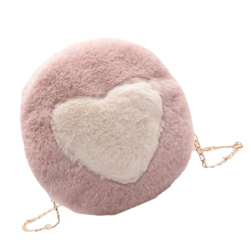 AKOOSY Plüsch Umhängetasche Damen Herz Muster Modische Schultertasche Leicht Kompakt Vielseitig als Crossbody oder Handtasche Rosa von AKOOSY